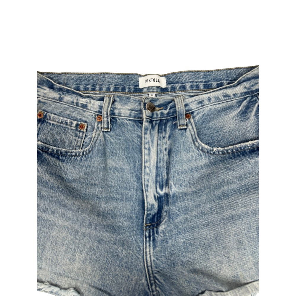 Pistola Women High Rise Distressed Denim Shorts Light Wash Raw Hem Size 29 - Picture 4 of 5